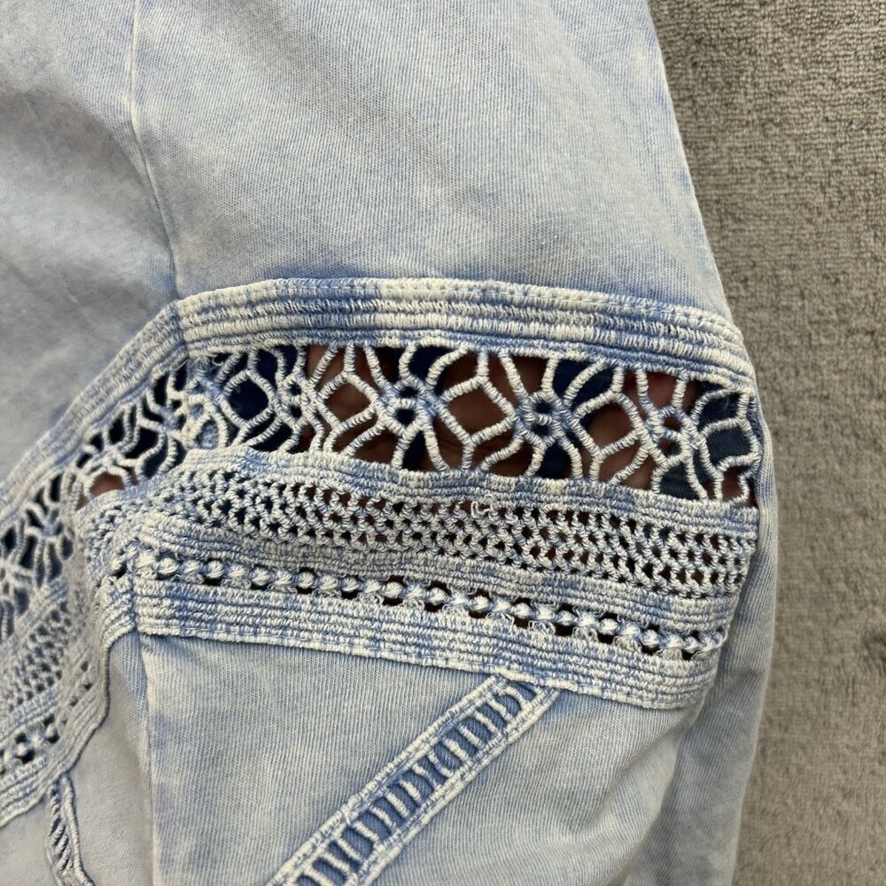 Soft Surroundings Shirt Womens XS Light Blue Lace Design Casual Top Cotton Boho - Picture 8 of 14